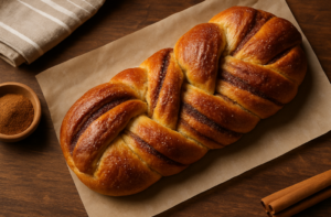 Pão doce trancado com canela e açúcar